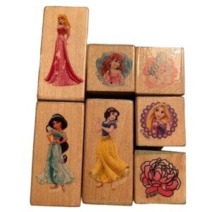 Disney Princess Rubber Stamp Set Wooden Blocks Featuring Ariel Snow White & More